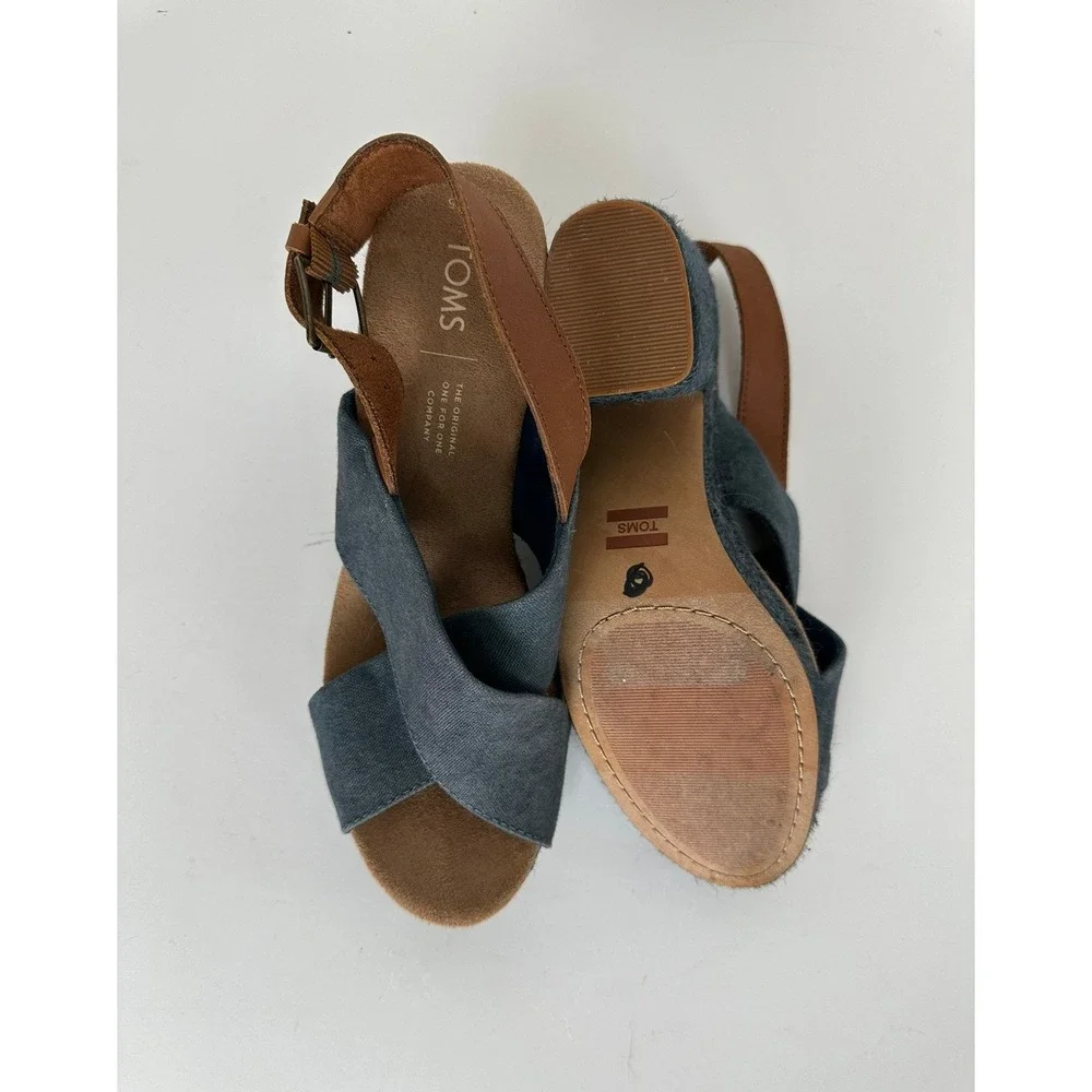 Toms Ibiza Espadrille Platform Wedge Sandals Sz 7.5 Majolica Blue Platform Heel
